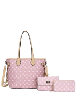 3 In1 Print Tote Bag W Crossbody and Wallet Set LY-8091-S PINK